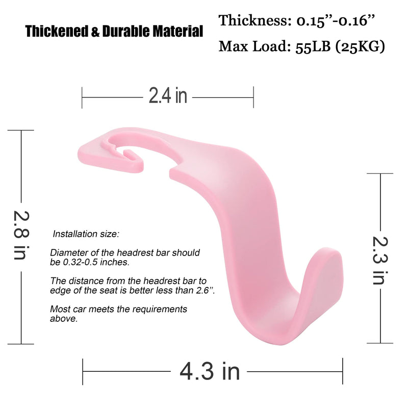 Amooca Car Seat Headrest Hook 4 Pack Hanger Storage Organizer Universal for Handbag Purse Coat Universal fit Vehicle Car Pink with Clip