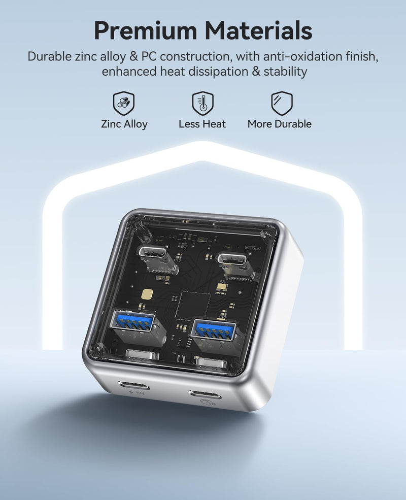 ORICO 10Gbps USB-C Hub, 4-Port Zinc Alloy USB 3.2 Splitter with 2 USB-A & 2 USB-C Ports, High-Speed Data Extender for Laptops, PCs, Desktops, and More (1.64Ft) 1.64Ft