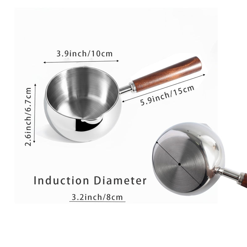 IMEEA 17oz Small Milk & Butter Warmer Pot SUS304 Stainless Steel Sauce Pot with Wooden Handle for Single Servings, Heating Milk, Melting Butter & Small Portions 0.5 Quarts