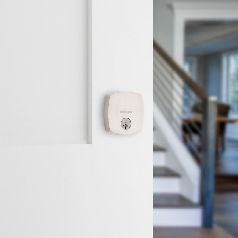 Kwikset Midtown Deadbolt Lock, Satin Nickel Modern Exterior Keyed Front Entry Door, Pick Resistant SmartKey Rekey Security, Single Cylinder Dead Bolt, with Microban Protection