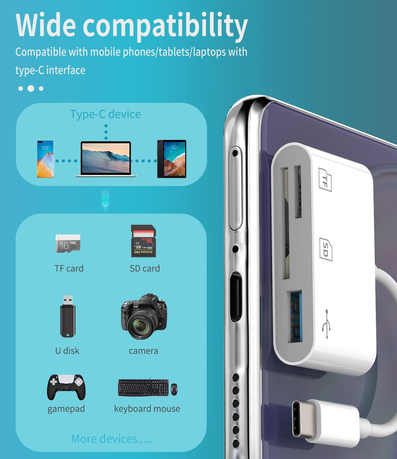 USB C 3 in 1 SD Micro SD Card Reader for Apple for iPhone 16 15 MacBook PC Accessories USB A OTG USB 3.0 USB Flash Drive Camera Memory Compatible with Samsung for iPad TF Card