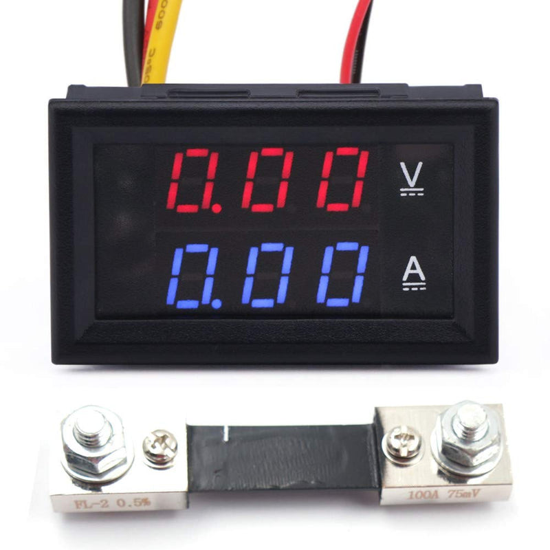 (2-Pack) JacobsParts DC 100V 100A Voltmeter Ammeter Dual LED Display Panel Volt Guage Amp Meter Voltage Current Tester with Shunt 2