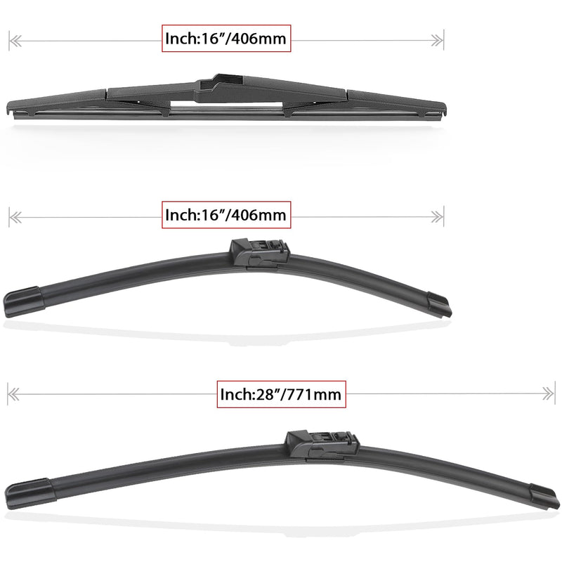 Windshield Wiper Blades Replacement for Toyota Prius 2016-2022 Original Factory Quality Front Rear Wipers Blade Set for My Car - 28" 16" 16" (Pack of 3) 28"/16"/16"