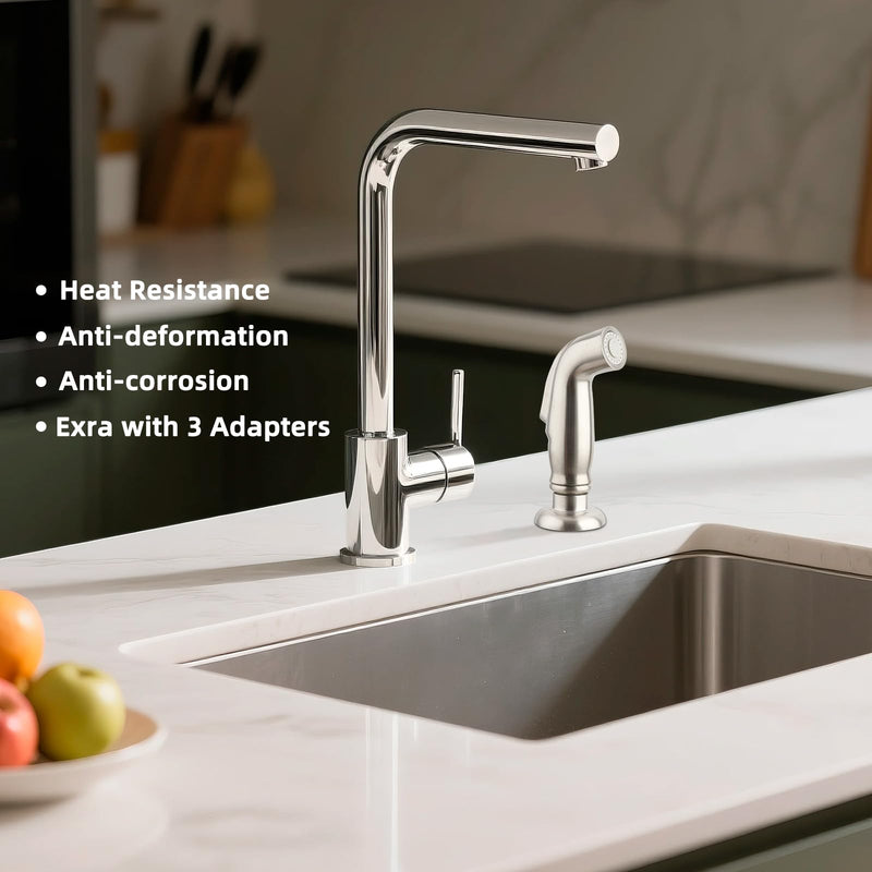 Universal Kitchen Side Sprayer Compatible with Moen Faucet, Kitchen Sink Faucet Sprayer Replacement with Quick Connector/Hose/Holder, Pull Out Sprayer Head Replacement, Easy to Install, Brushed Nickel One-button Type