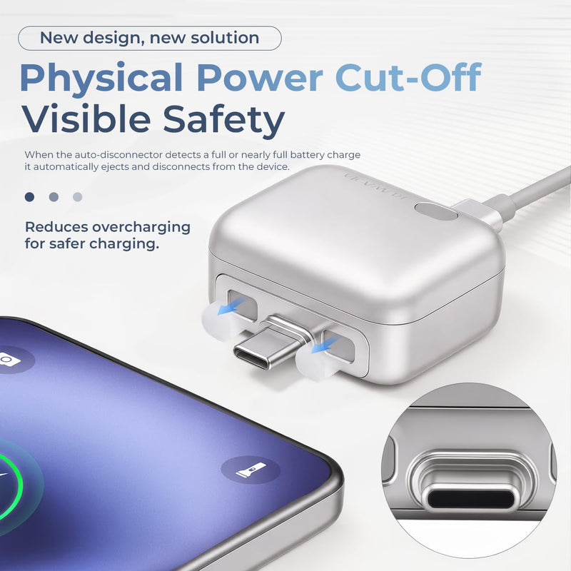 2PCS KUWAJIA 140W AI Smart Recognition Auto-Unplugger, Physical Disconnect Battery Guard, Auto-Eject on Full Charge, Fast Charging Adapter for iPhone/Android Phones,/Earphones 2