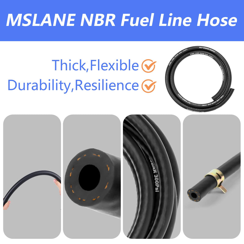 Fuel Line Hose 1/8" ID 20FT With 5PCS Clamps, High Performance 300PSI, Push Lock Reinforced NBR Rubber Automotive Fuel Line For Lawn Mowers/Cultivator/ATV's Tractors And Other Small Engine Equipment 1/8"-20FT