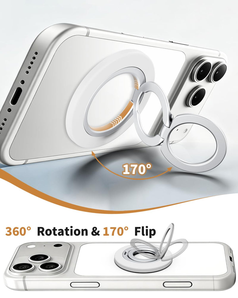Ultra-Thin Magnetic Phone Ring Holder Grip for Magsafe Accessories | 360° Rotating Magnetic Cell Phone Grip With Dual-Sided Magnet And Foldable Stand For MagSafe & iPhone 17-12 Pro Max&Android silver