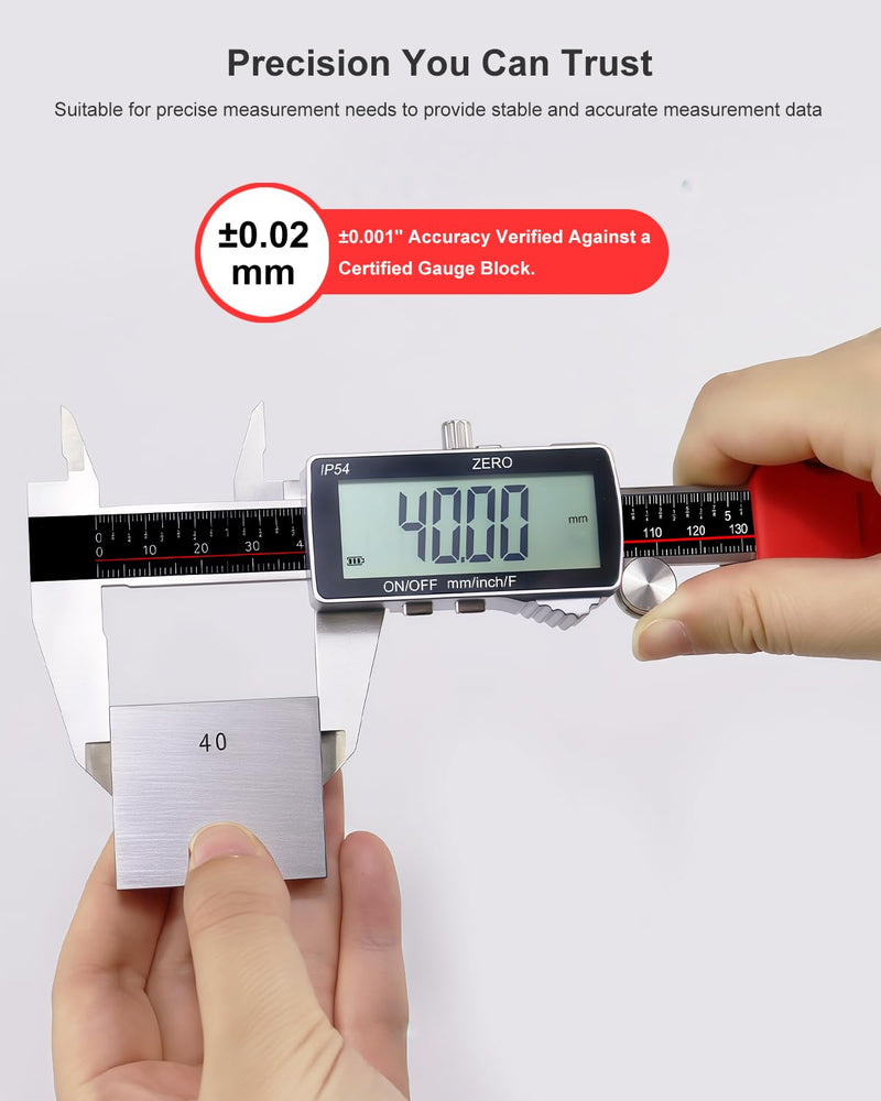 GODESON Digital Caliper, 6 Inch Rechargeable & Power Indicator Caliper Measuring Tool - 0.01mm Accuracy, Large LCD Vernier Calipers - IP54 & Full Stainless Steel, MM/Inch/F for Wood Working, DIY，3D 6-INCH USB-C