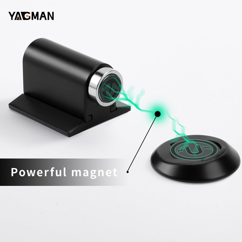 2 Pack Magnetic Door Stopper Floor Mount, No Drilling Adhesive Door Holder, Retractable Magnetic Door Stop, Keep Door Open, Windproof Door Catch for Home, Pet and Renters, Black 2