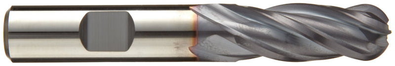 N67345 Cobalt Steel Ball Nose End Mill, Weldon Shank, TiCN Finish, Roughing and Finishing Cutting, 30-Degree, 4-Flute, 3" OAL, 0.500" Cut Diameter, 0.500" Shank Diameter 1/2 in