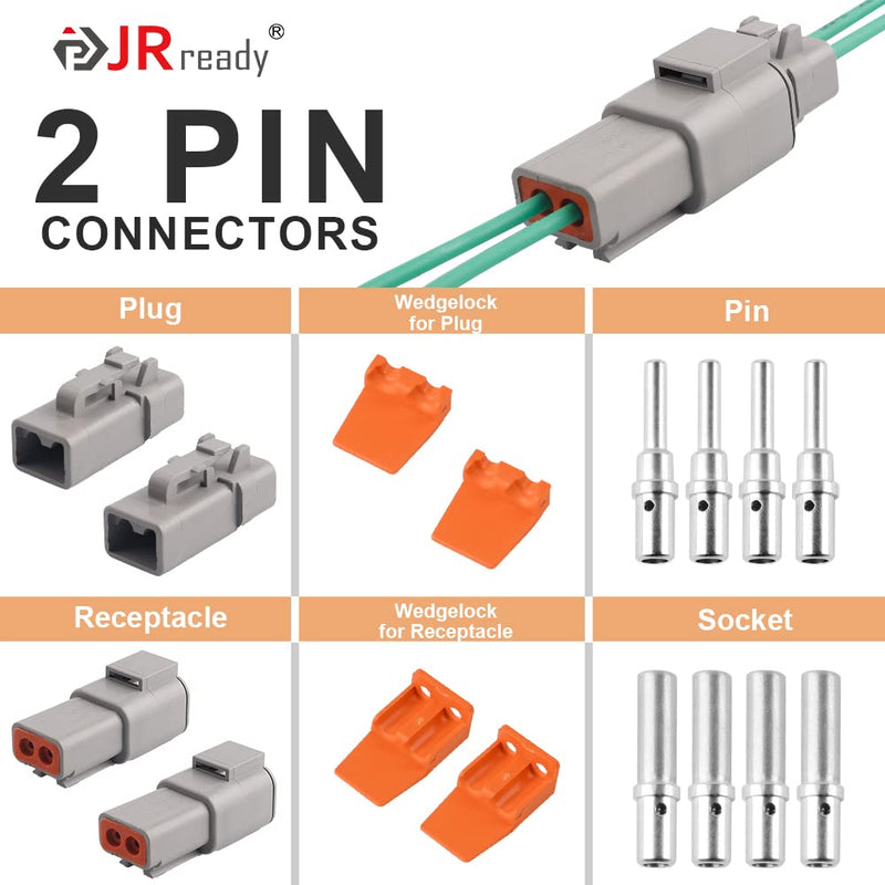 JRready ST6138 DTP Connector Kit 2Pin, DTP 12 Guage 14 Guage Waterproof Connector with Size 12 Solid Contact 12-14 AWG, 2 Sets DTP 2 pin