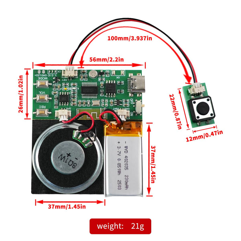 Sound Module, Support Bluetooth & MIC Recording Audio, 8MB Voice Chips with Speaker,8 Min Easy Sound Recording Chip for Personalized Greetings, DIY Projects, Holiday Crafts ect.