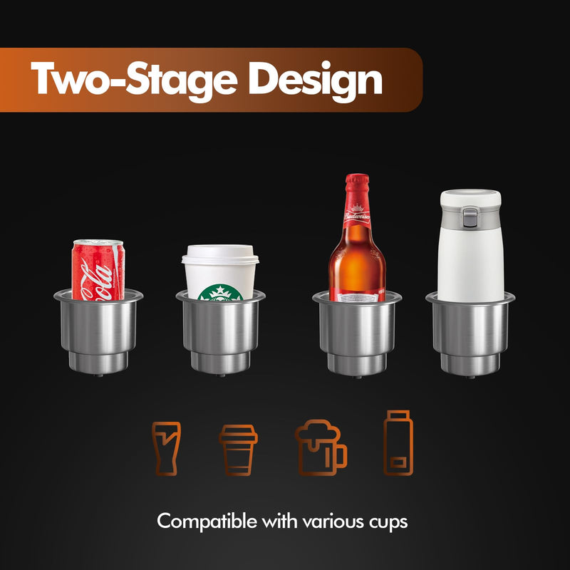 Boat Cup Holder 4 Pack, 316 Stainless Steel Marine Grade Drink Holder with Drain for Boat RV Camper Stainless Steel 316