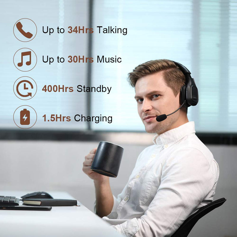 Trucker Bluetooth Headset V5.0, Wireless Headset with Noise Canceling&Mute Microphone for Cell Phones, On Ear Bluetooth Headphone for Computer, Zoom Meetings, Skype, Home Office BH-M100