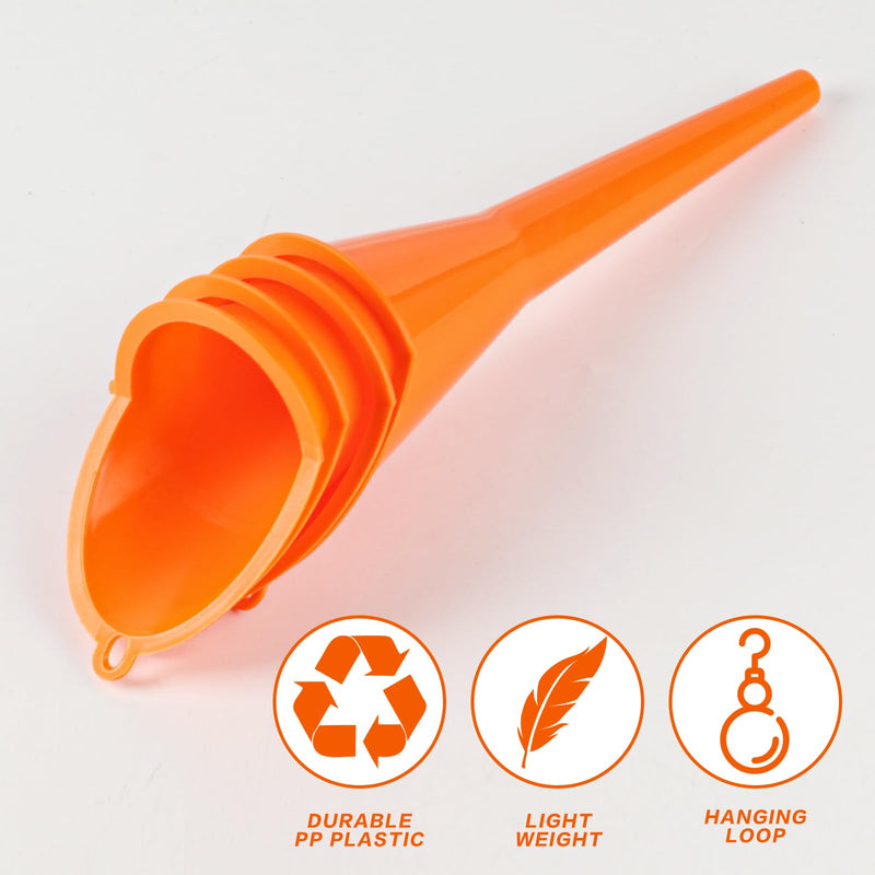 4 Pcs Plastic Long Neck Oil Funnel for Change, Multi-Function Long for Transmission Fluid Automotive Funnels, Car Water Diesel Fuel Kerosene Liquids Engine Oil Funnel Set 4pcs - Orange