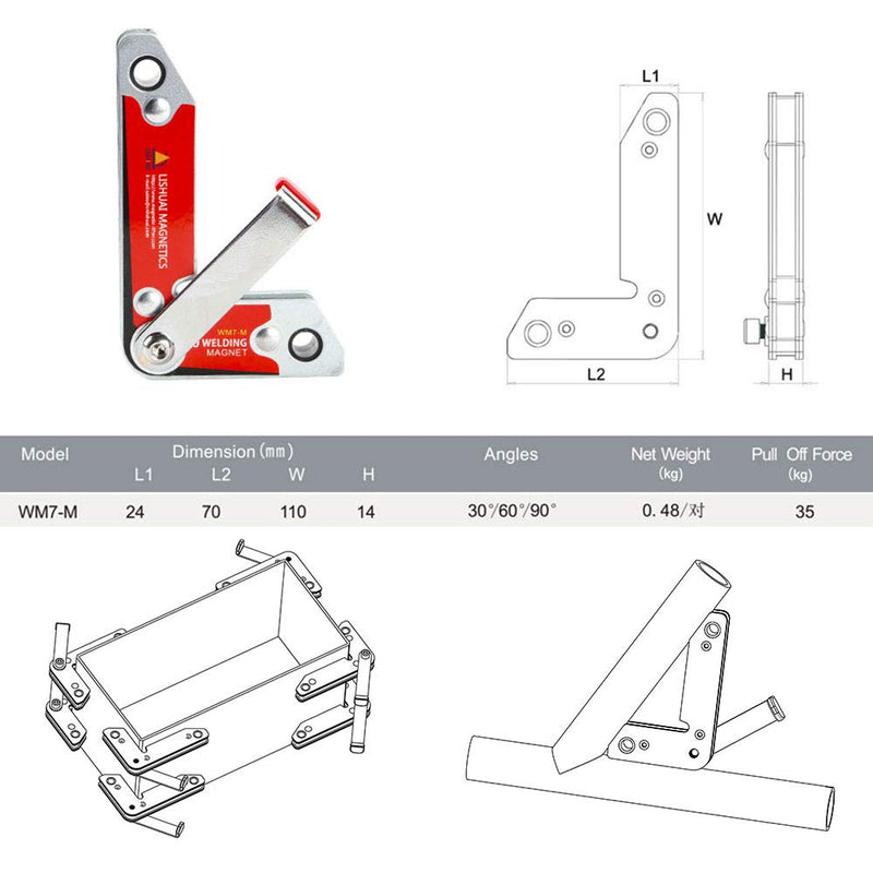 LISHUAI New Item 2pcs/pack Neodymium Magnet Welding Clamp/90 Degree Permanent NdFeB Welding Magnet with Handle Medium
