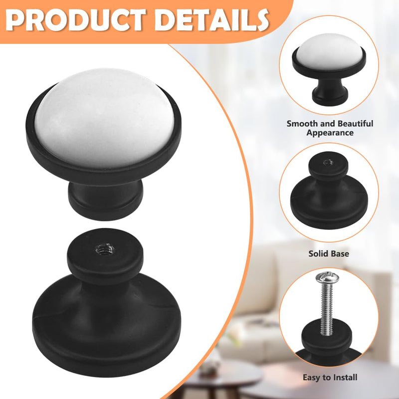 WMYCONGCONG Black Cabinet Knob, 20 Pcs 1.3"/33mm Dresser Cupboard Drawer Knobs White Ceramic Cupboard Round Dresser Knobs Drawer Pulls Knobs Wardrobe Door Pull Handle for Home Office