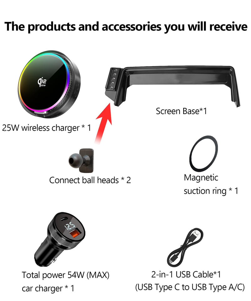 25W Car Mount Charger for Toyota Avalon 2019-2022 9-Inch Screen | 2019-2022 Toyota Avalon Qi2.2 25W MagSafe Fast Charging Cell Phone Holder Accessories,with Cooling Fan＆54W Fast Adapter