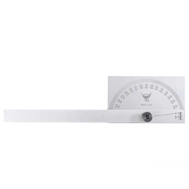 PEC Tools Stainless Steel Angle Protractor with Double Graduation - Ideal for Drawing Radial Lines, Setting Bevels, Transfer Angles, 6" Blade Length, 0-180 Range, Rectangular Head, Made in USA 5170SS
