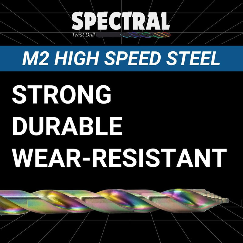 Spectral 5 Piece Stepped Point HSS Drill Bit Set, 1/4"- 1/2", Pouch Case, 135° Step Point Split Point Tip, M2 Steel, 3-Flat Shank, Multi-Color Finish 5 Piece Set
