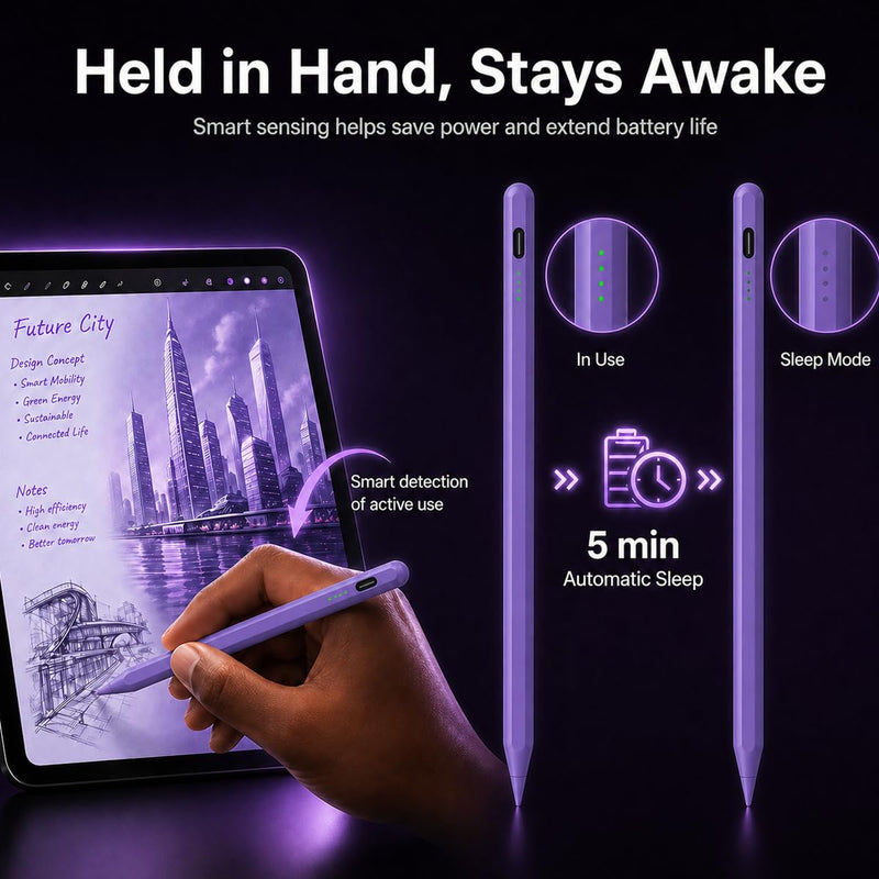 Stylus Pen for iPad(2018-2026)-10 Min Fast Charge,Auto Sleep,Tilt Sensitivity,Palm Rejection,Active Pencil for iPad 11/10/9/8/7/6th Gen,Pro 13"/12.9"/11",Air 6/5/4/3,Mini 7/6/5th (Purple) Purple