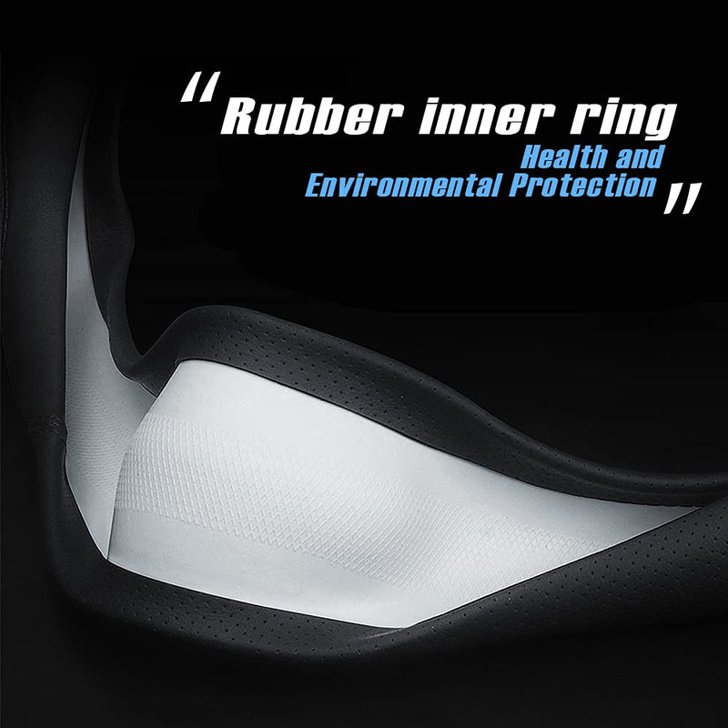New Nappa Leather car Steering Wheel Cover, Universal 15 inch Black Black(red and Blue Signs)