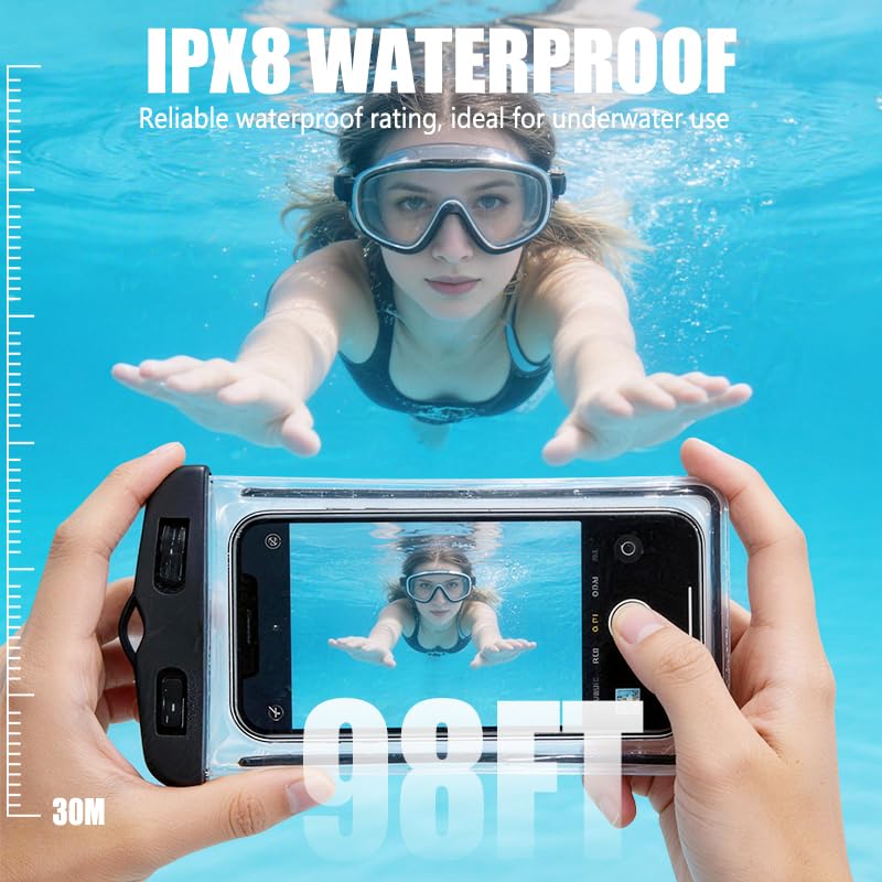 Waterproof Phone Pouch 2 Pack Universal IPX8 Waterproof Cell Phone Dry Bags for iPhone 17/16/15/14/13 Pro Max Beach Pool Kayak Cruise 7 inches Black&Pink