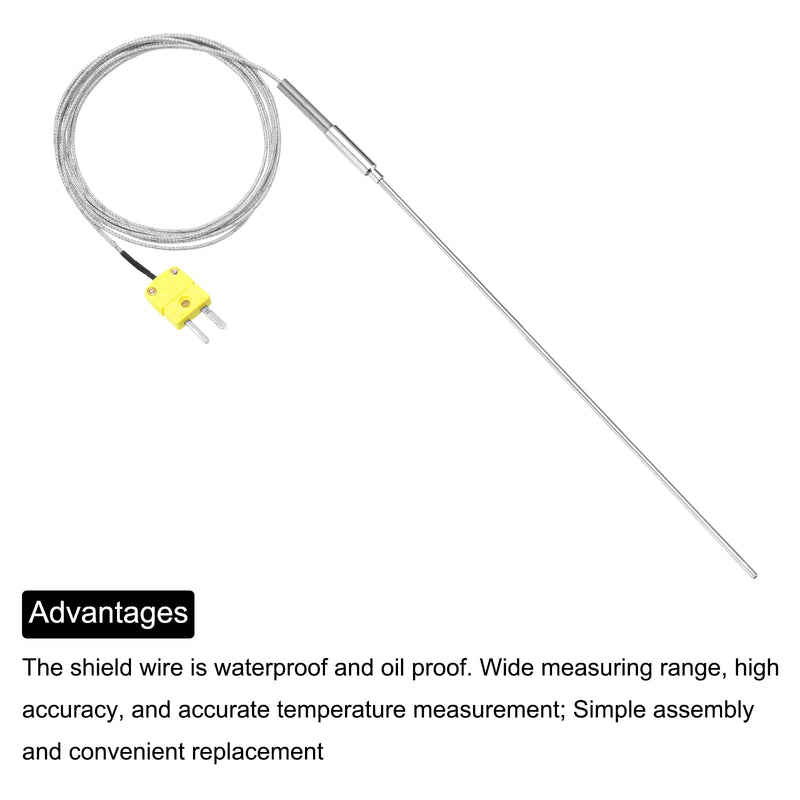 MECCANIXITY K Type Thermocouple with Plug, Meter Temperature Sensor Probe -50 to 1100°C(-58 to 2012°F) Stainless Steel, 4x300mm 6.6ft Wire
