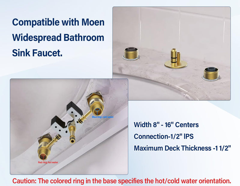 Upgraded Series Rough-In Valve with Drain Assembly,1/2-Inch IPS Connections,Compatible with Moen Widespread Bathroom Sink Faucet,S9000-series,Brass Construction