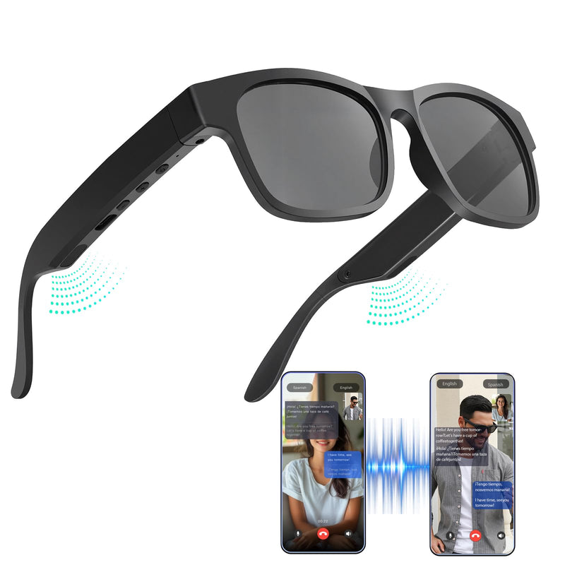 AI smart glasses, AI dialogue voice wake-up, 115 language translation, simultaneous interpretation, on-site recording translation, use mobile app audio and video translation, conference translation