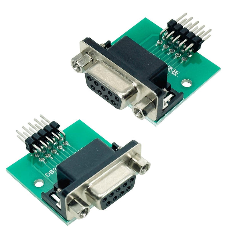 2Pcs DB9 Female Breakout Conversion Board, RS232 D-SUB Serial 9Pin to DIP 0.1” Pitch Bent Pin Test board for DB9 Serial Communication Prototyping or Troubleshooting