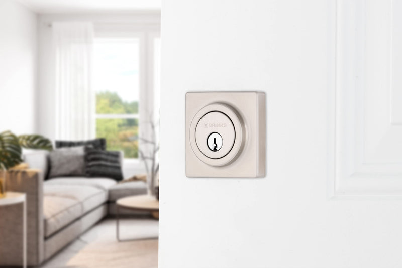 BRINKS – Exterior Deadbolt Front Door Lock – Single Cylinder Square Keyed Entry – Home & Residential Security – Satin Nickel Finish (Pack of 1)