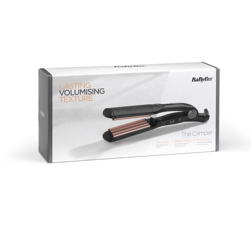 BaByliss Hair Crimper - Tourmaline Ceramic Coated Crimping Iron, 10 Heat Settings up to 210°C, Texture & Volume Styling Tool, Black, 2165CU Gold