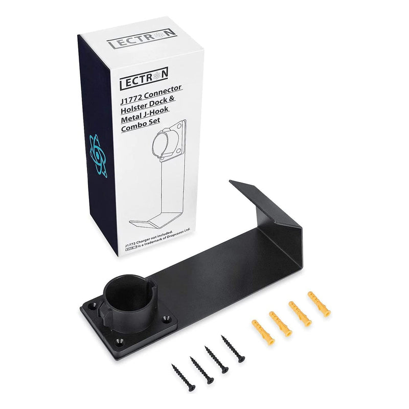 Lectron Electric Vehicle Charger Nozzle Holster Dock & J-Hook Combo for All J1772 EVs J1772 Holder
