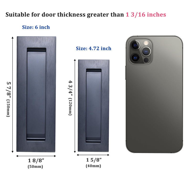 Dontay Sliding Pocket Door Handles, 304 Stainless Steel Non Locking Pocket Door Hardware, Recessed Flush Finger Pulls, Heavy Duty Edge Pull (1 Set, Matte Black, 6 Inch) 1 Set