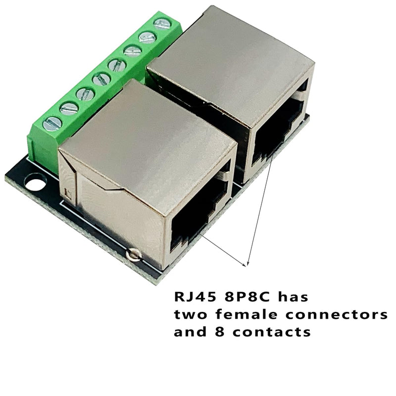 2PCS RJ45 Ethernet Dual Female Terminal Breakout Board,3.5mm Pitch 8Pin RJ45 Screw Connector Board Network Adapter Terminal Dual RJ45 interface