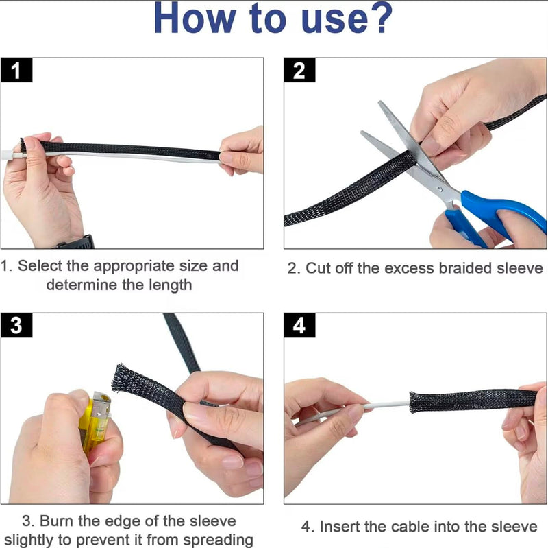 Cord Protector Cable Sleeve (10ft) with Adhesive Cable Holders, Expandable Cord Organizer & Wire Management Sleeve for TV, Computer, Home Office & Gaming Desk