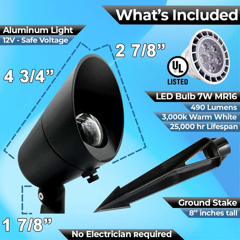 LED Spot Lights Outdoor 7W LED Landscape Light 115 - Solid Aluminum Metal Wall Light Security Lighting LED Yard Lights for Bright Long Lasting Home Garden Patio Pool Area Lighting with MR16 Bulb