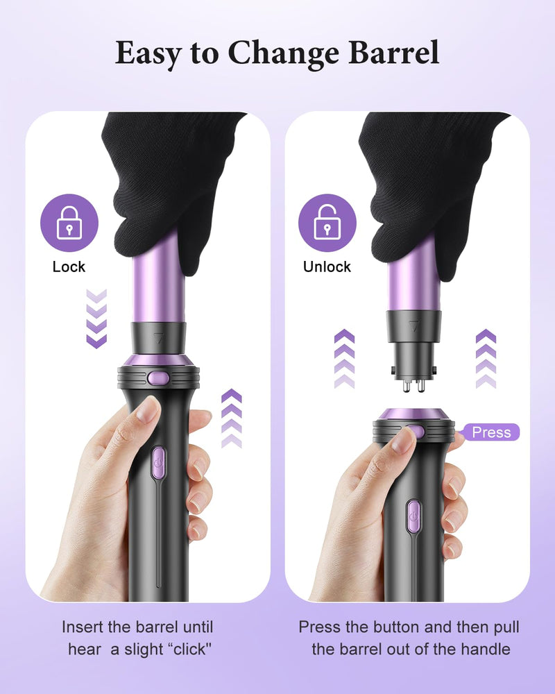 BESTOPE PRO 5 in 1 Hair Curling Wand, Hair Curler Set with Thermal Brush and Hair Straightener, 13 Temperature Control for All Hair Lengths, with Heat Resistant Mat, Glove, Clip Purple