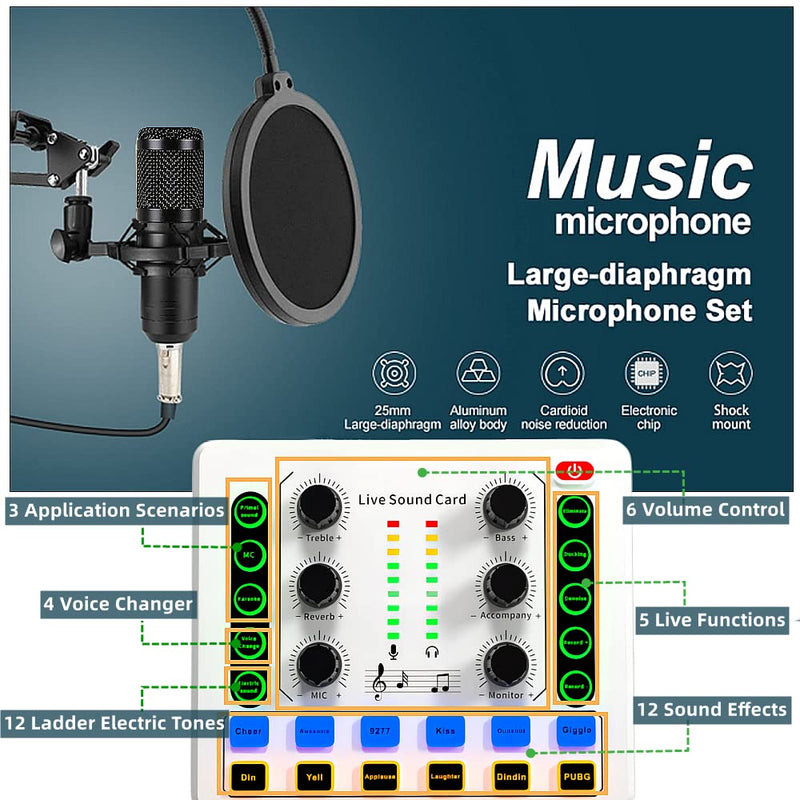 Podcast Equipment Bundle, BM-800 Podcast Microphone Bundle-Voice Changer with Mic Arm-Studio Condenser Microphone for Phone, PC, DJ, Perfect for Video Recording, Streaming Media, Gaming and Singing M8 Podcast Kit