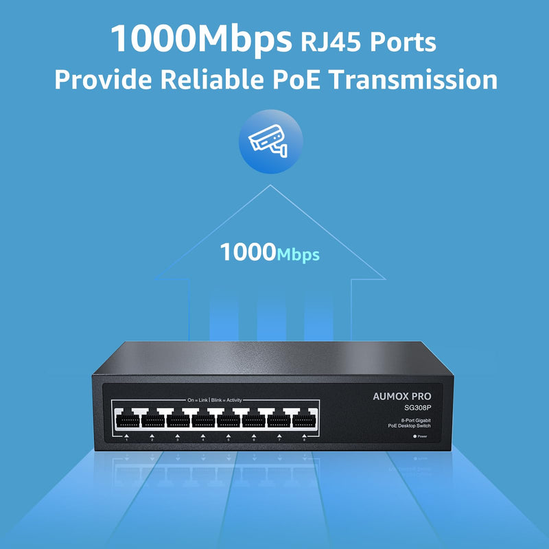 8 Port PoE Switch Gigabit 120W, Gigabit Unmanaged Ethernet Switch, Plug & Play, 802.3af/at Compliant, Metal Housing, 8-Port Network Switch for Home/Office Energy Efficient Silent Operation 8 Port| 8 Port PoE Gigabit 120W
