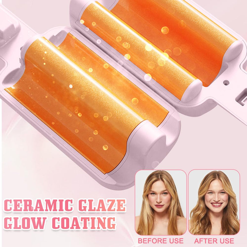 French Wave Curling Iron 32mm - Mermaid Hair Styler With 4 Gears Temperature, Fast Heating Curler for Long Short Hair, Pink