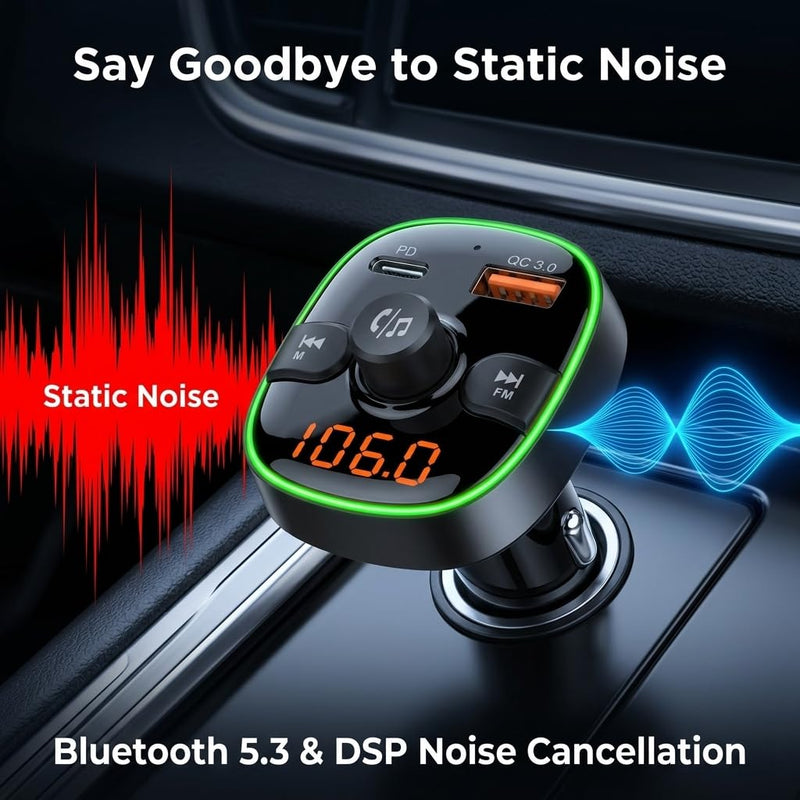 BC60 Bluetooth 5.3 FM Transmitter for Car, PD 30W & QC 3.0 Dual Fast Charging, Hands-Free Calling, Car Battery Voltage Monitor, Ultra-Stable Plug, Crystal Clear Sound