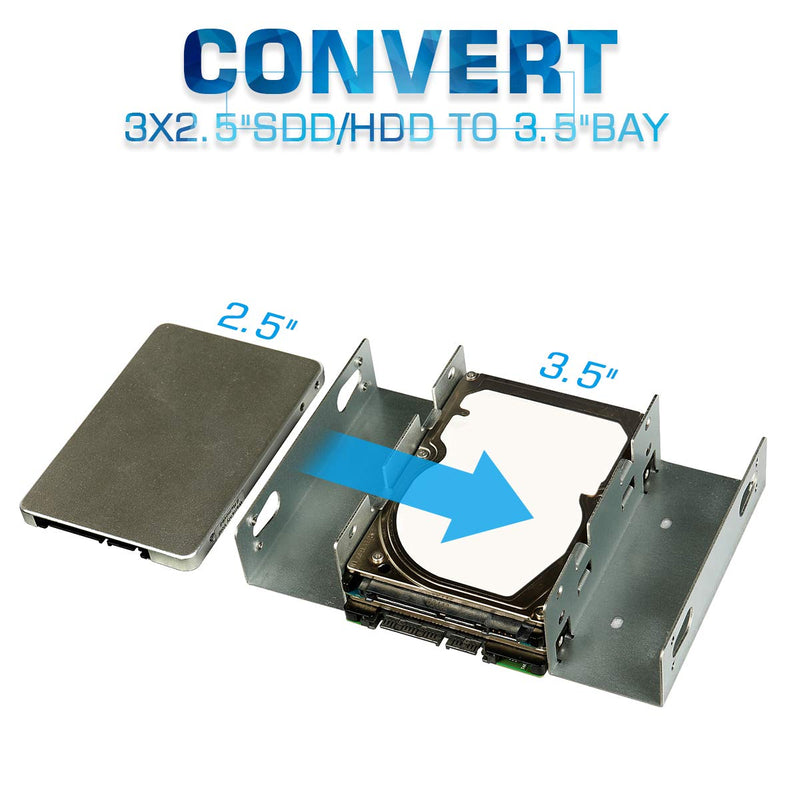 SSD/HDD Metal Mounting Bracket, Convert Any 3.5 inch Solid State Drive/HDD Into One 5.25 inch Drive Bay (3x2.5 SSD/HDD to 5.25 Metal) 3x2.5 SSD/HDD TO 5.25 Metal