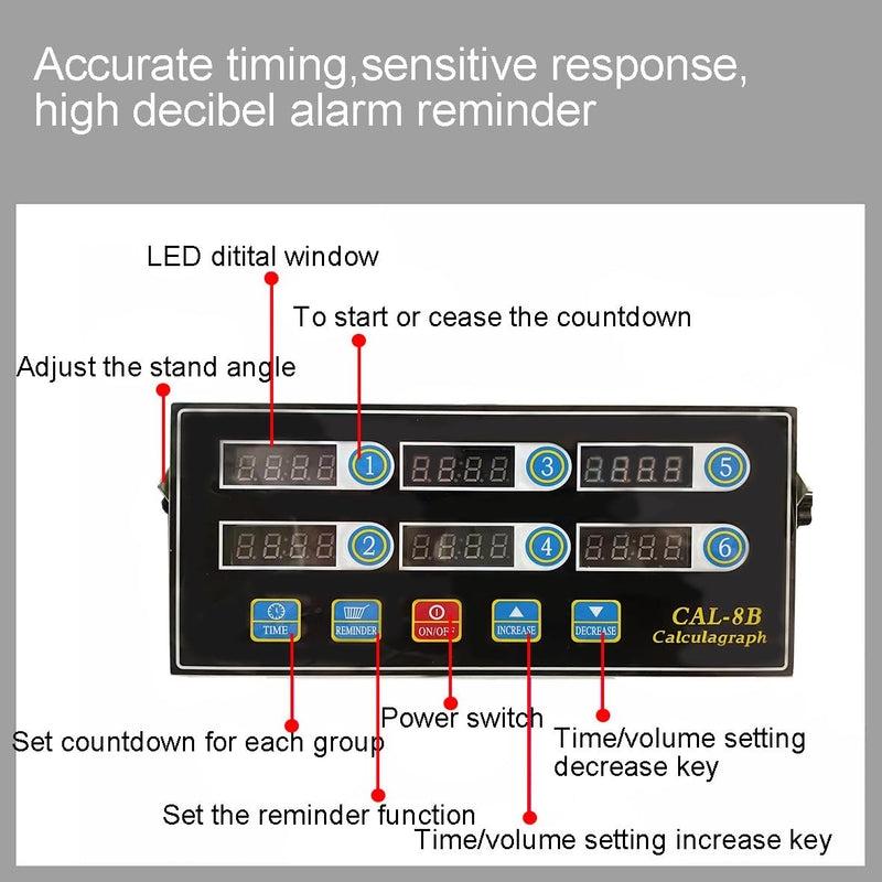 Kitchen Timer Commercial Restaurant Timer 6 Channel LED Digital Timers Loud Ring Alarm Cooking Reminder