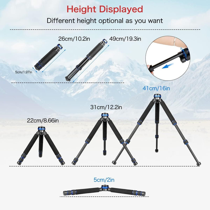 Koolehaoda Camera Mini Tripod, Lightweight Aluminum with 1/4" & 3/8" Screw | Desktop Tabletop Tripod Stand for DSLR Camera, Video Recorder, Cell Phone, Compact Portable Aluminum Alloy Design MT-03