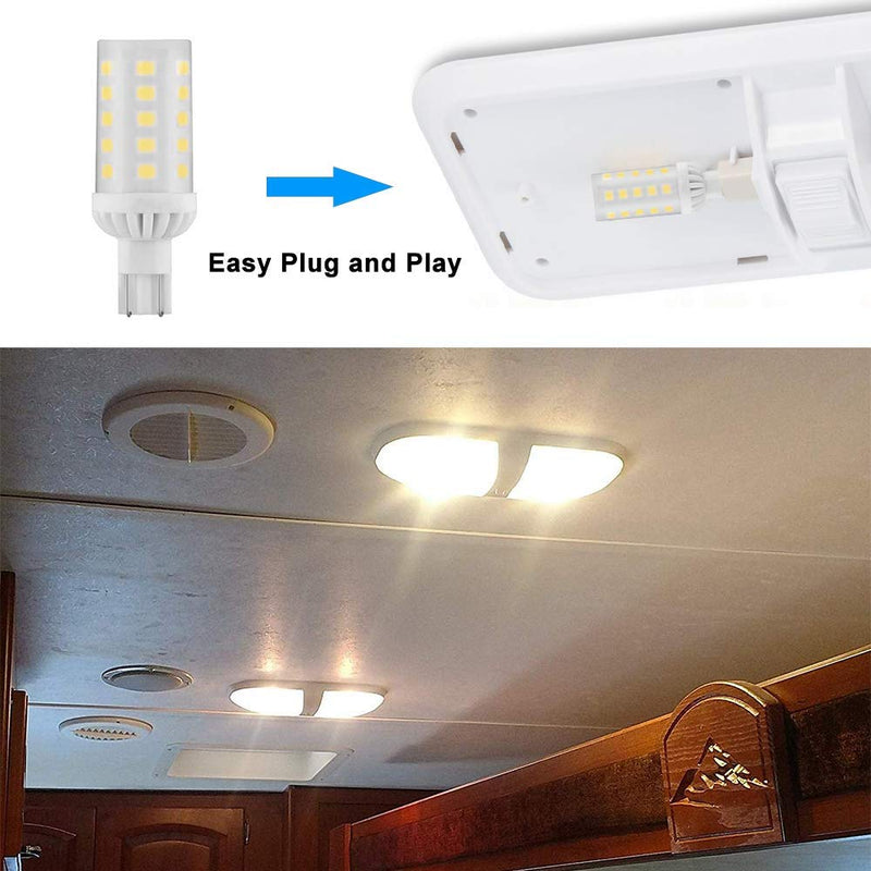 T5 T10 Wedge Base 921 912 12V LED Light Bulbs, 4W T10 LED Bulbs, Warm White 2700-3000K for RV Camper Travel Tailer Marine Lights and Outdoor Landscape Deck Stair Step Path Lights 6-Pack 6 Count (Pack of 1)