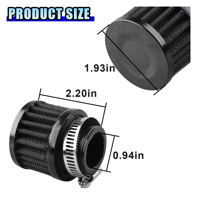 1" Car Air Intake Filter, 25mm Auto Crankcase Cold Air Filter Cleaner with Adjustable Clamp, Universal Vent Valve Cover Breather for Car, Motorcycle (Black) Black