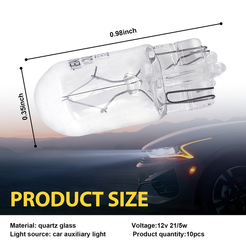 10 PCS Car T10 Halogen Width Light Bulb, 168 192 12V 5W Flat Foot High Temperature Resistant Quartz Glass Non-glare Instrument Indicator Light, 360 Degree No Blind Spot Light (White)