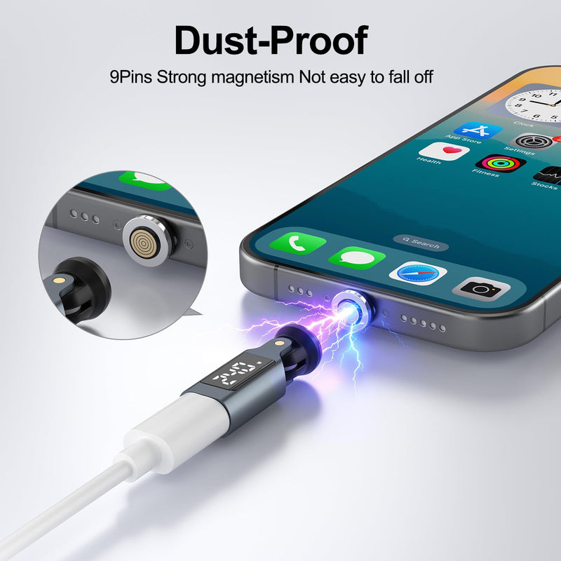 Magnetic USB-C Adapter 240W, LED Power Display, 9-Pin Connector | 360° Rotation & 180° Foldable Design, 90° Right Angle Magnetic Adapter for MacBook, iPhone 15/16/17, Samsung, Laptop & Tablet